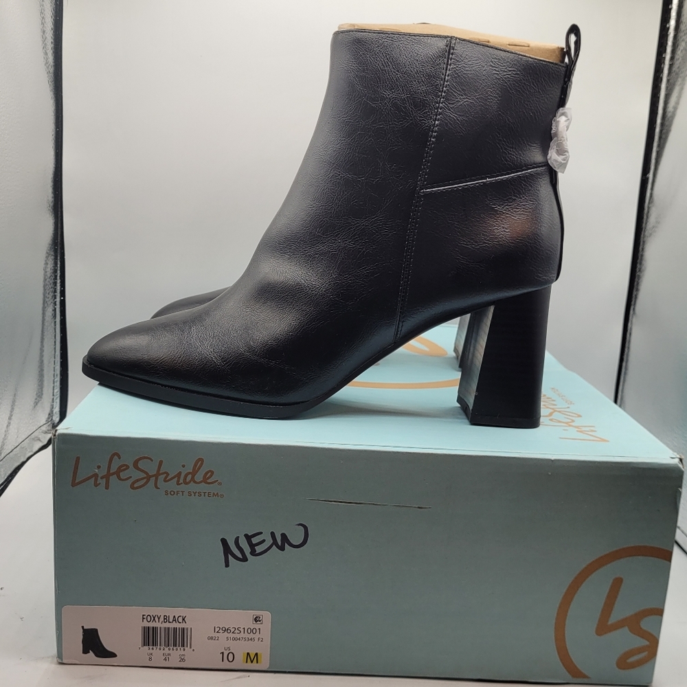 Life Stride Foxy Black 3" Block Heel Boots Size 10 M